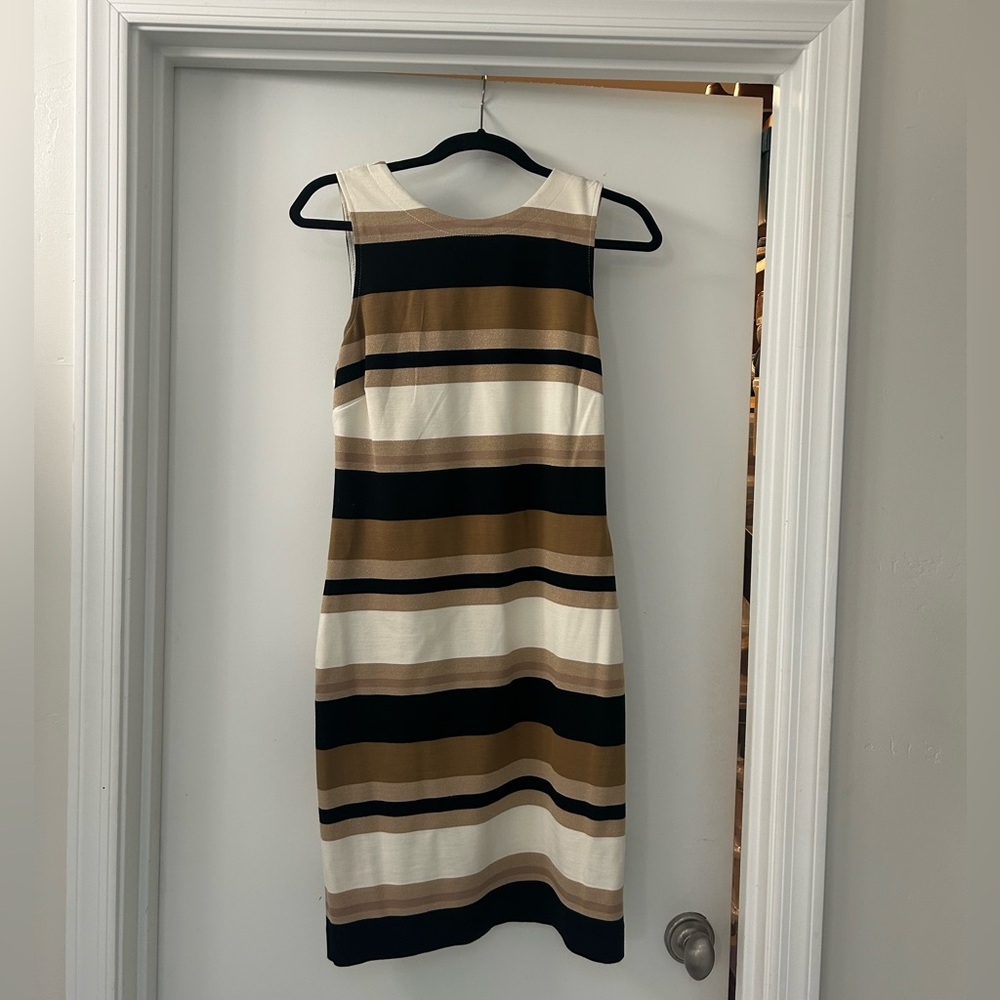 Banana Republic Striped Midi Dress - Black, White, Tan